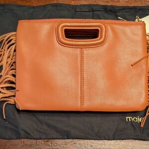 Beautiful Maje Rust 3 In 1 Clutch with Fringe Detail